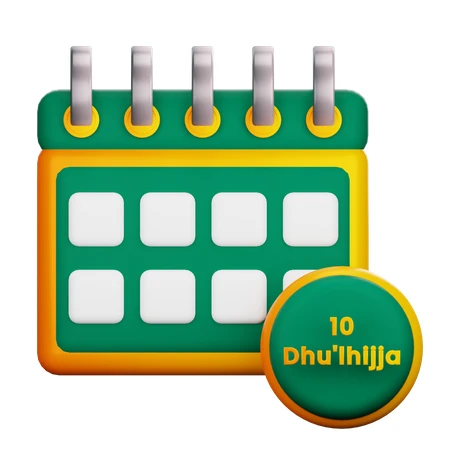 3D calendar icon marking 10 Dhu'lhijja Islamic date