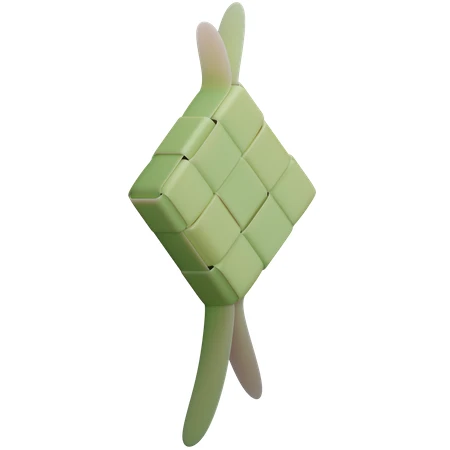 3D green ketupat icon isolated on white background
