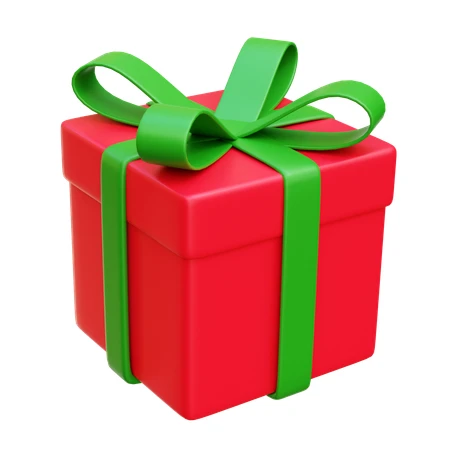 Red gift box with green ribbon 3D illustration