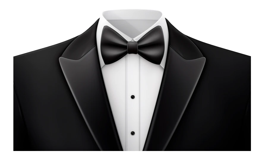 Formal black tuxedo with white shirt and black bow tie