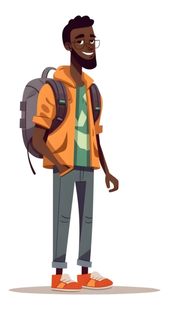 Smiling African American male student with backpack and glasses