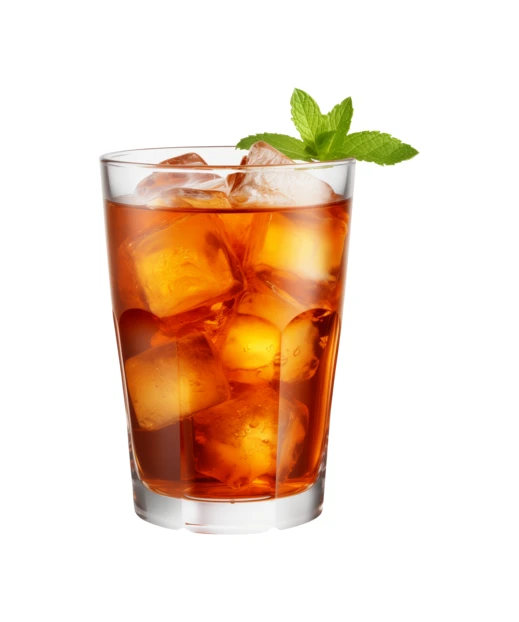 Glass of iced tea with mint on white background