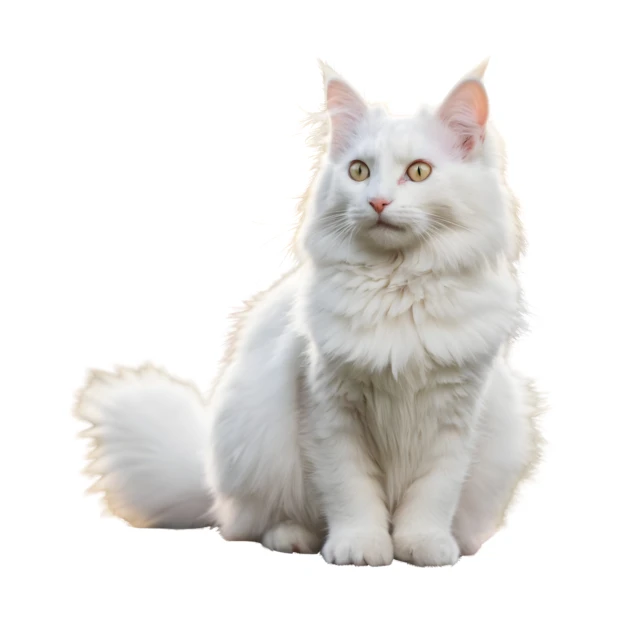 Majestic white Maine Coon cat sitting on white background