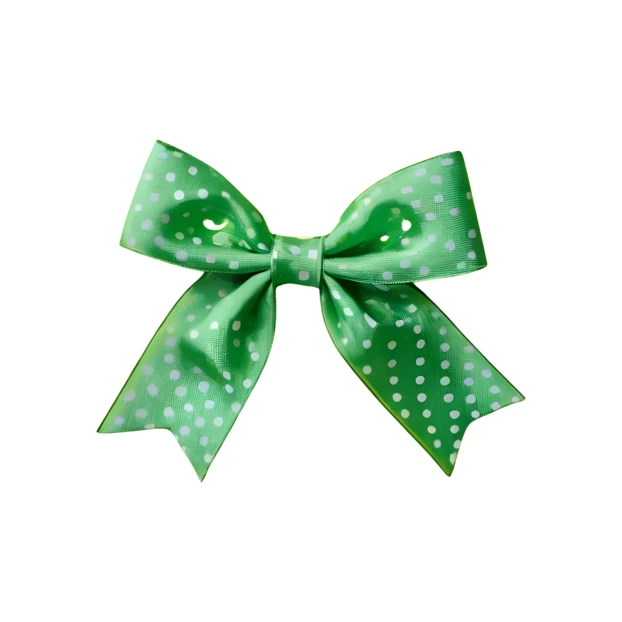 Green polka dot ribbon bow isolated on white background