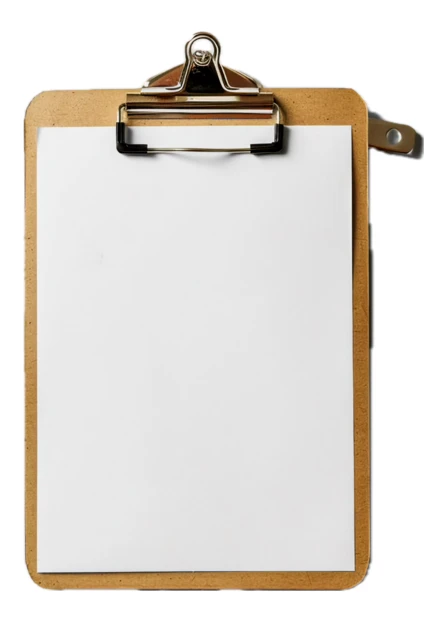 Wooden clipboard with blank white paper isolated on white background