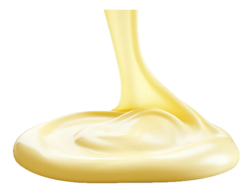 Pouring thick creamy condensed milk or white chocolate sauce