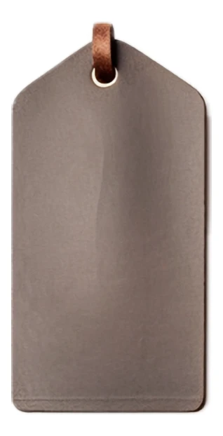 Blank grey paper tag with brown cord on white background