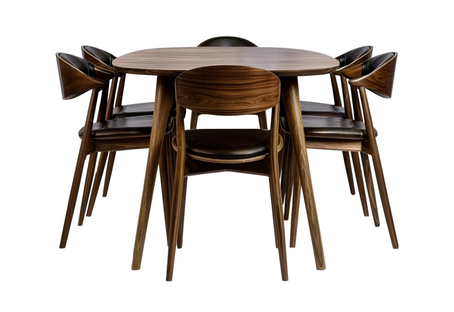 Mid-century modern walnut dining table and chairs set