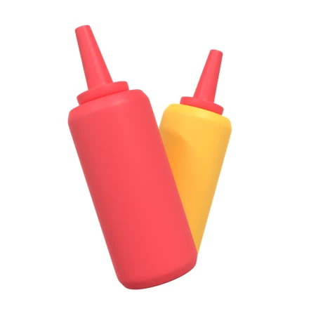 3D render of ketchup and mustard squeeze bottles isolated