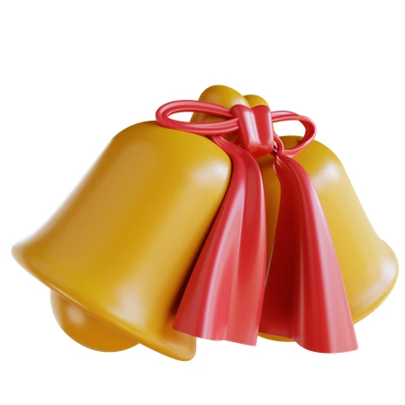 Pair of golden Christmas bells with a red bow