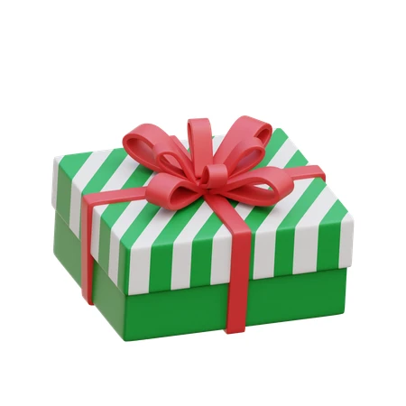3D green and white striped gift box with red ribbon