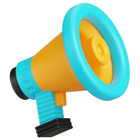 3D rendered yellow and blue megaphone icon isolated on white