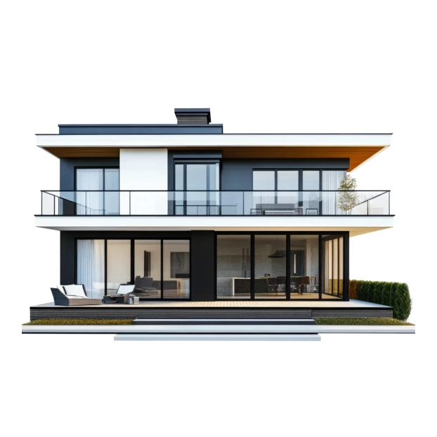 Modern two-story luxury house isolated on white background