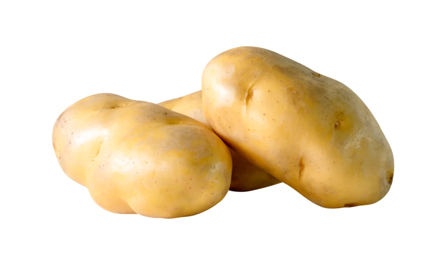 Three fresh raw potatoes isolated on white background