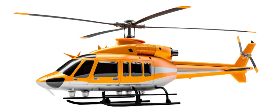 Modern orange and white helicopter isolated on white background