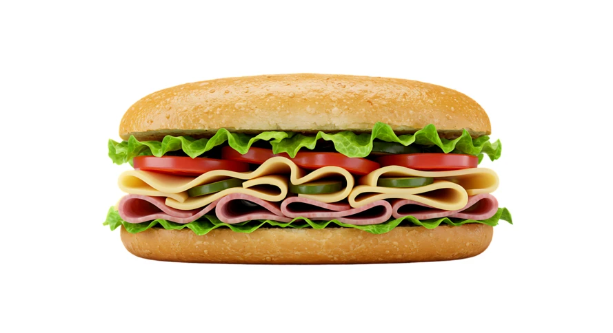 Fresh ham and cheese sandwich isolated on white background