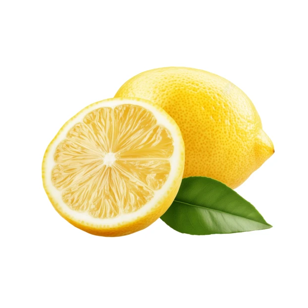Fresh whole lemon and half slice isolated on white