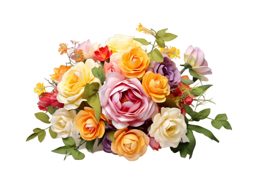 Colorful bouquet of assorted roses on white background