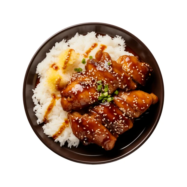 Japanese chicken teriyaki with white rice in a bowl