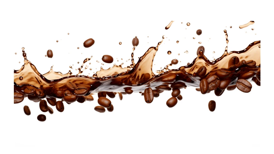 Coffee beans splashing with liquid isolated on white background