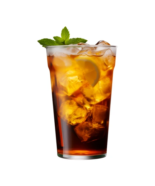 Glass of iced tea with lemon and mint isolated