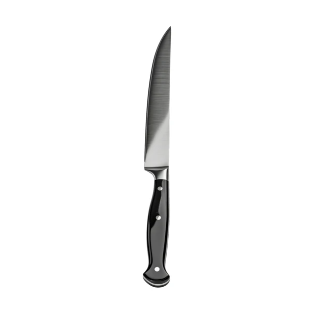 Sharp kitchen utility knife with black handle isolated on white