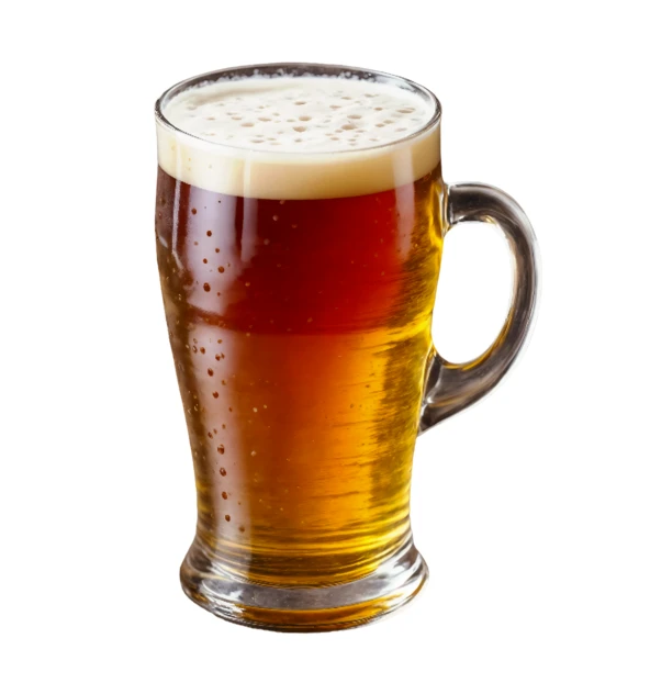 Glass mug of cold amber beer isolated on white background