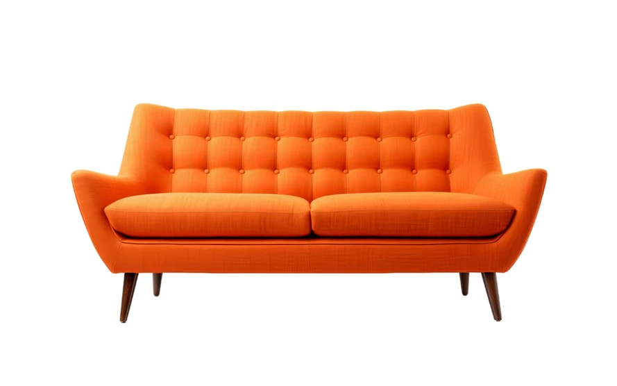 Orange mid-century modern sofa isolated on white background