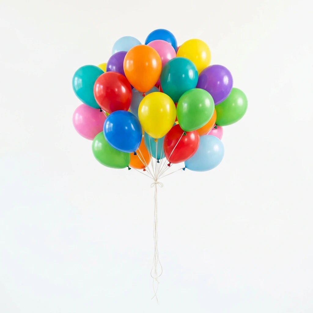 Large bunch of colorful helium balloons on white background
