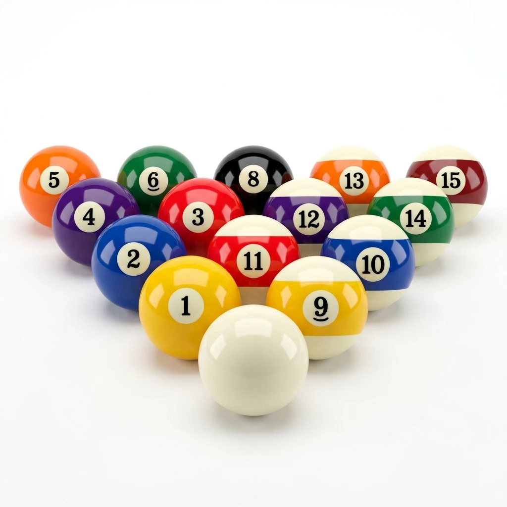 Full set of pool balls arranged in a triangle