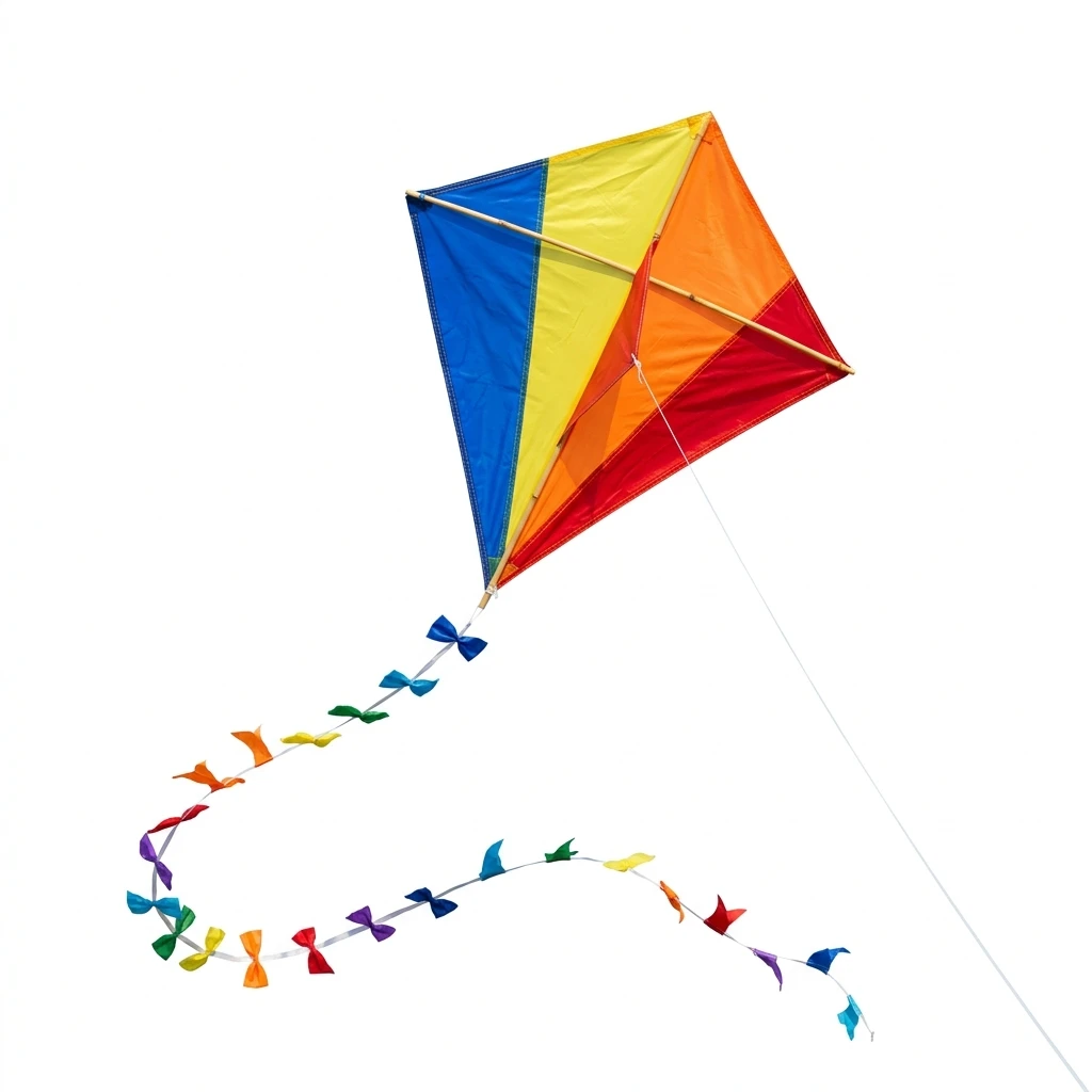 Colorful diamond kite with tail isolated on white background