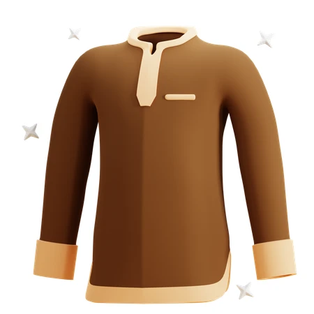 3D illustration of a traditional brown Muslim men's shirt