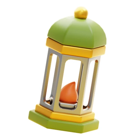 3D stylized green and yellow Ramadan fanous lantern icon