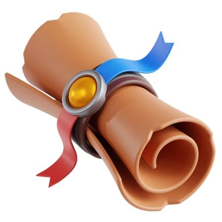 3D rendered scroll with red and blue ribbons