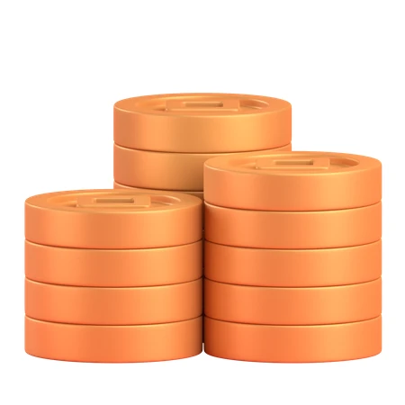 3D stacks of gold Chinese coins isolated on white