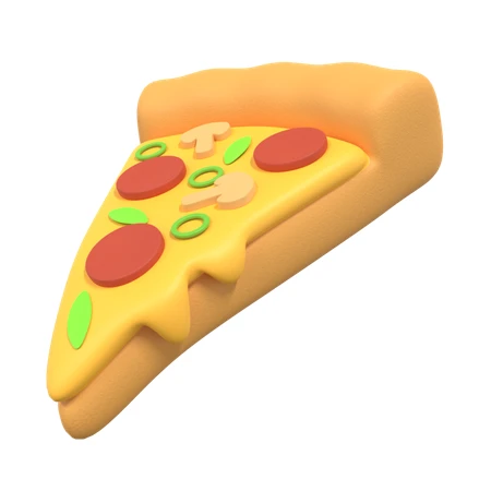 3D rendered cartoon pizza slice with pepperoni and mushrooms