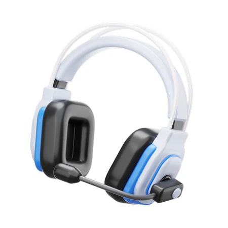 White and blue gaming headset with microphone isolated on white