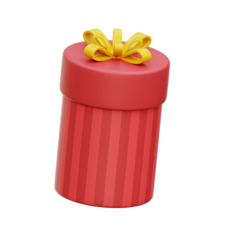 Red cylindrical gift box with yellow bow 3D illustration