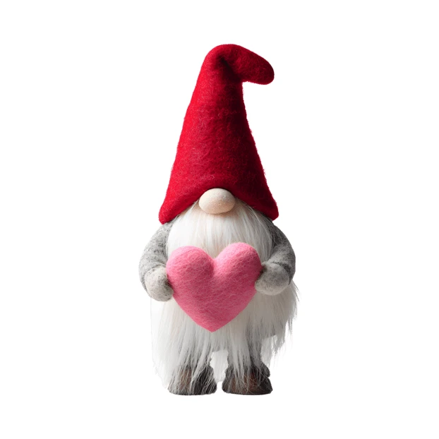 Cute Scandinavian gnome decoration holding a pink felt heart