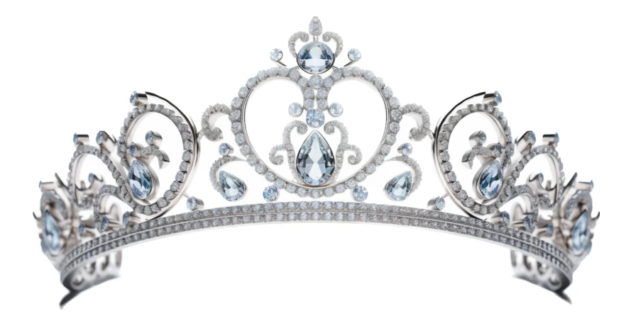 Elegant diamond and aquamarine bridal tiara isolated on white