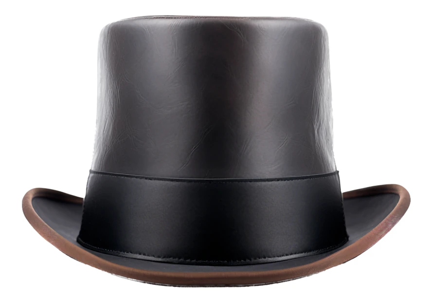 Vintage style brown leather top hat isolated on white