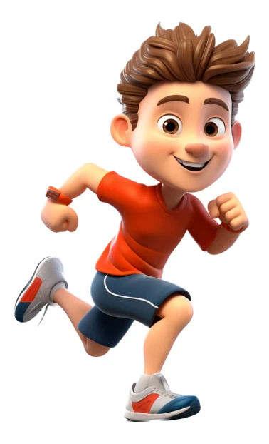 3D animated boy character running on white background