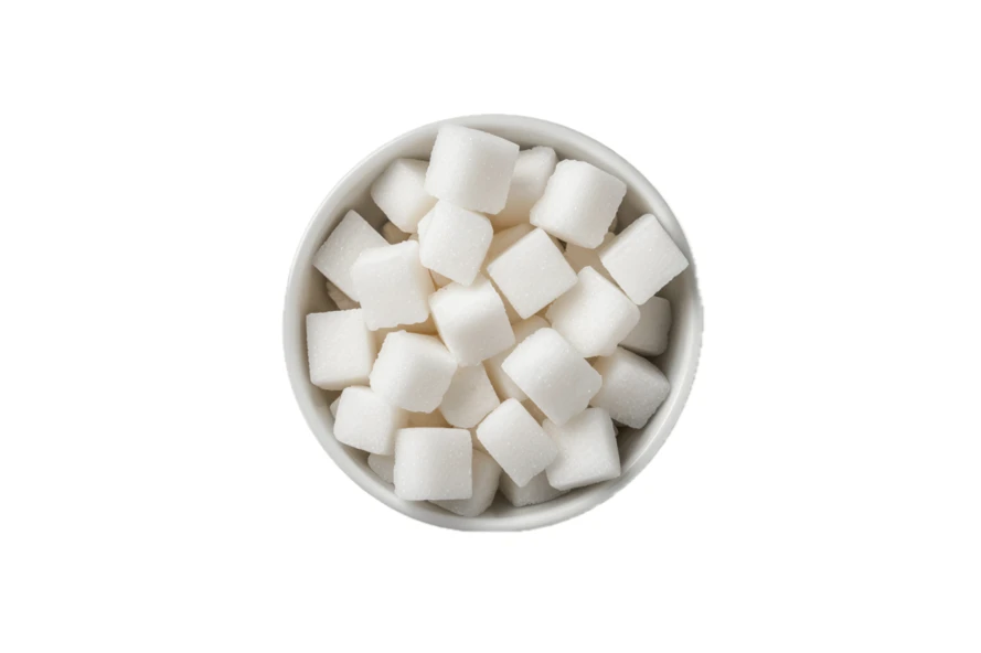 White sugar cubes in a bowl isolated on white background