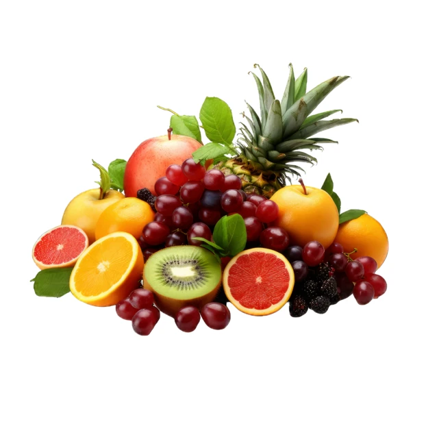 Assortment of fresh tropical and seasonal fruits isolated on white