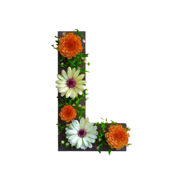 Letter L decorated with orange and white flowers