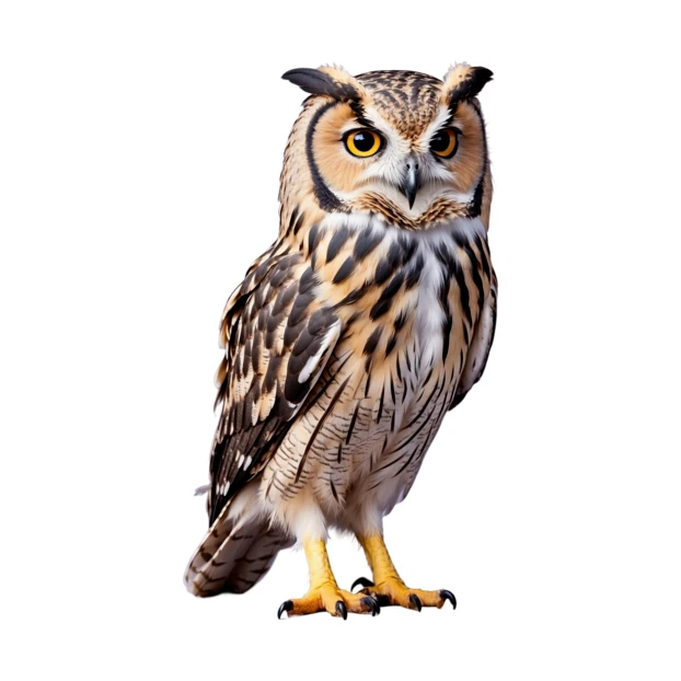 Portrait of a great horned owl isolated on white