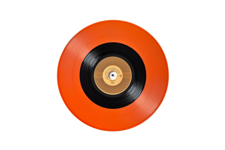 Orange vinyl record isolated on white background