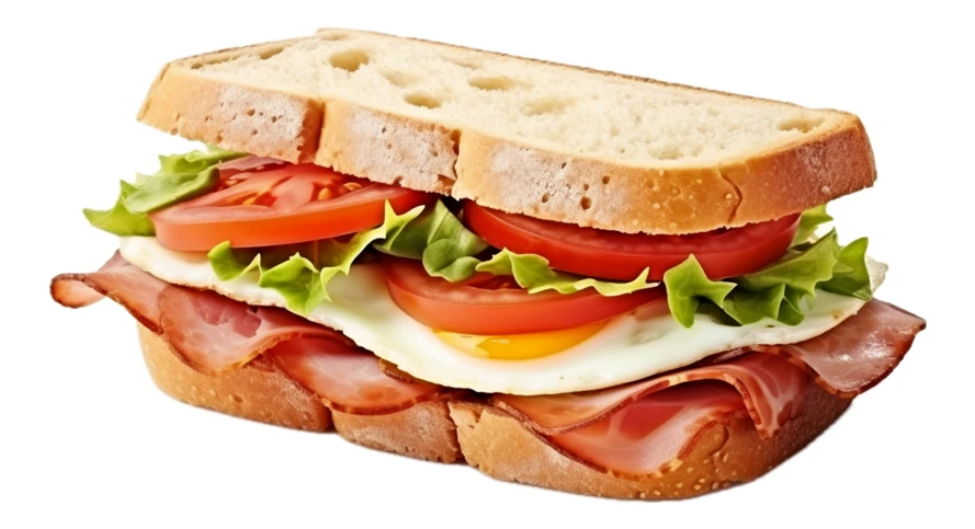 Ham egg and tomato sandwich isolated on white background