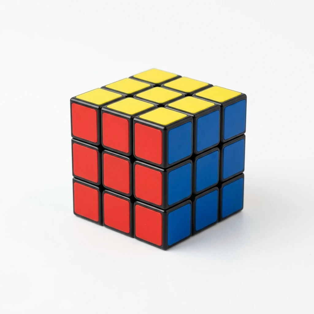 Classic 3x3 colorful logic puzzle cube on white background