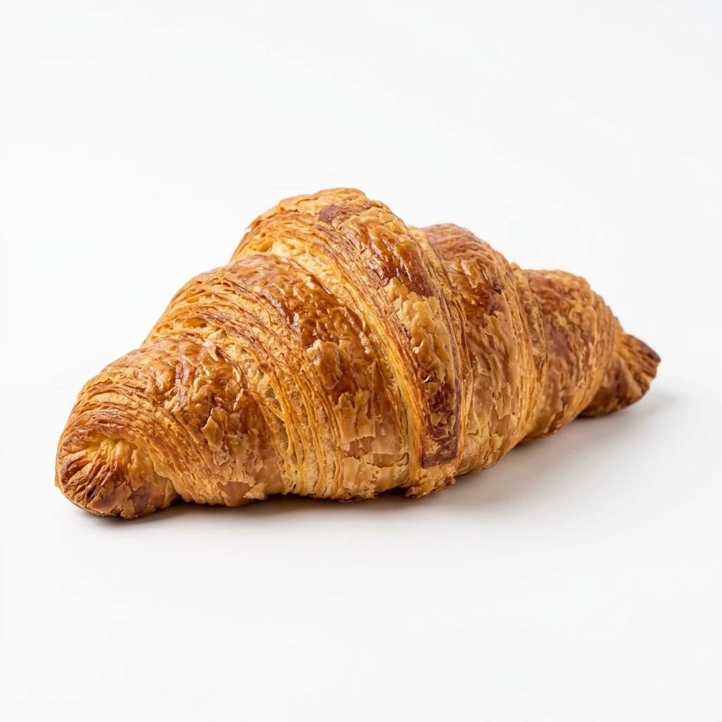 Fresh golden buttery croissant isolated on white background